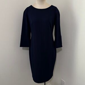 Calvin Klein 10 Navy Blue 3/4 Sleeve Sheath Dress ~ Classic Capsule Career